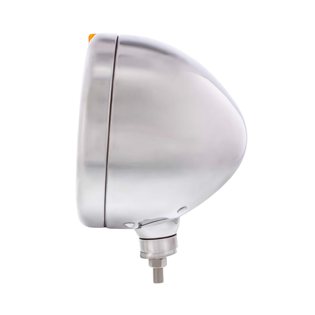 Stainless Steel Classic Headlight Crystal H4 Bulb &amp; LED Turn Signal - Amber Lens