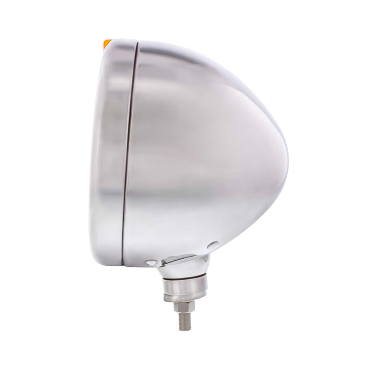 Stainless Steel Classic Headlight Crystal H4 Bulb &amp; LED Turn Signal - Amber Lens