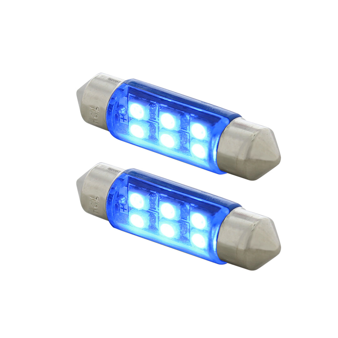 6 SMD High Power Micro LED 6418/6461 - 36mm Dome Light Bulb - Blue (2-Pack)