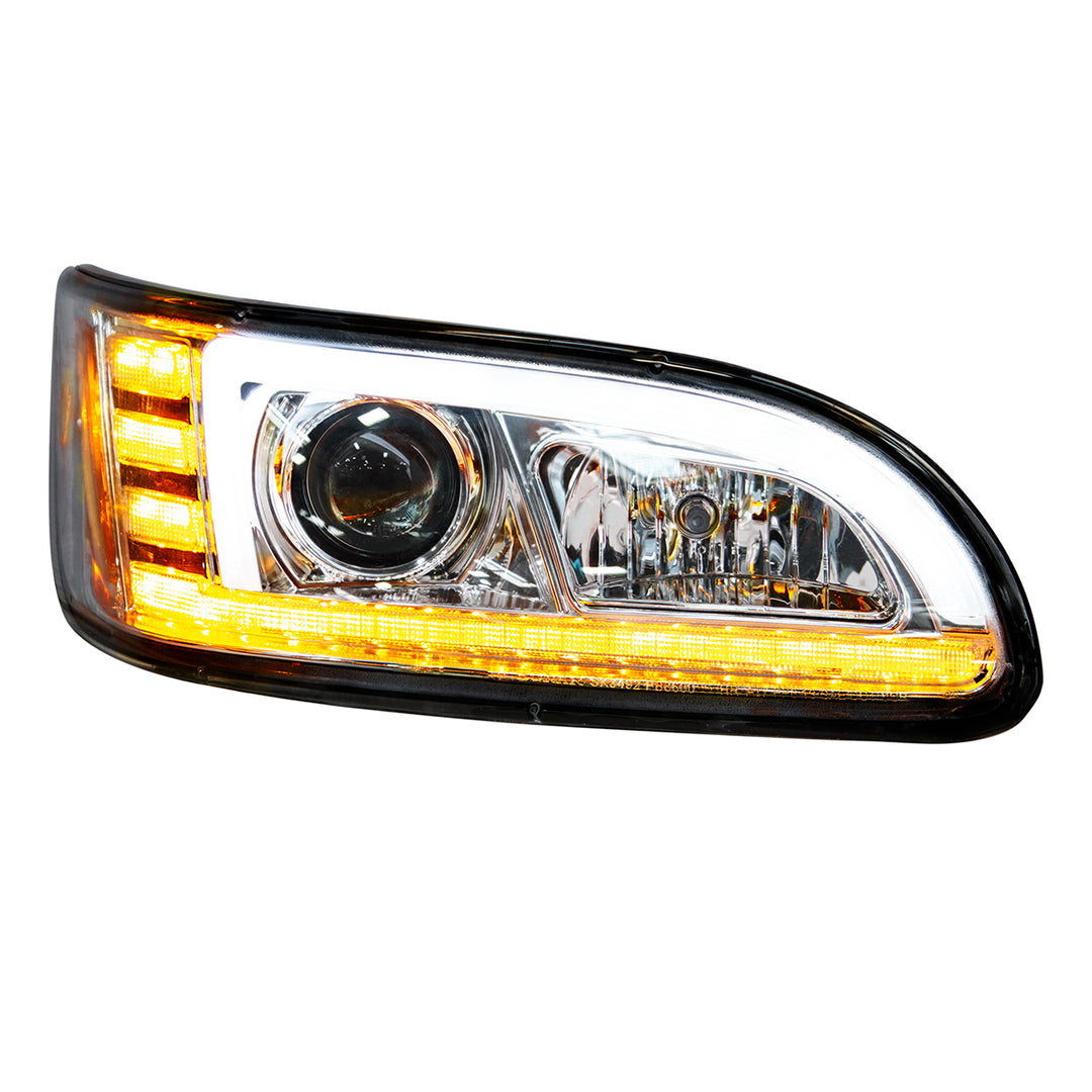 Chrome Projection Headlight With LED Sequential Turn &amp; DRL For 2005-2015 Peterbilt 386 - Passenger