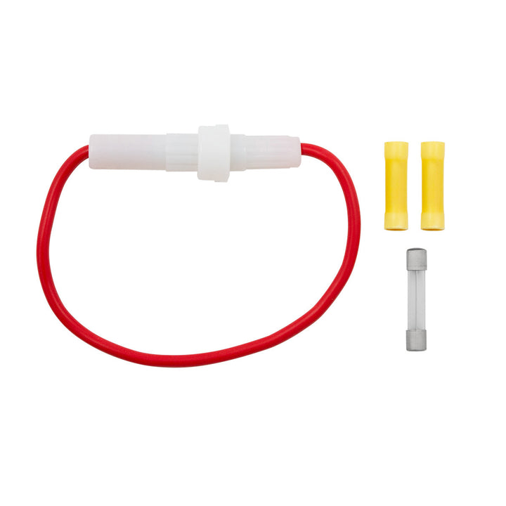In - Line Glass Fuseholder 12 AWG 6.5" Wire w / (1)20 Amp AGC Fuse &amp; (2)Vinyl Terminals, 1 Set.