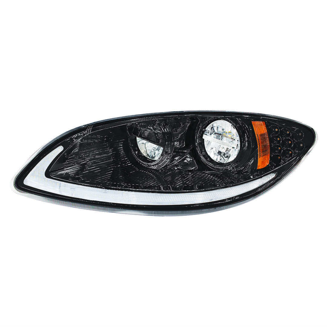 Blackout LED Headlight With LED Light Bar &amp; Turn Signal For 2006-2017 International Prostar - Driver