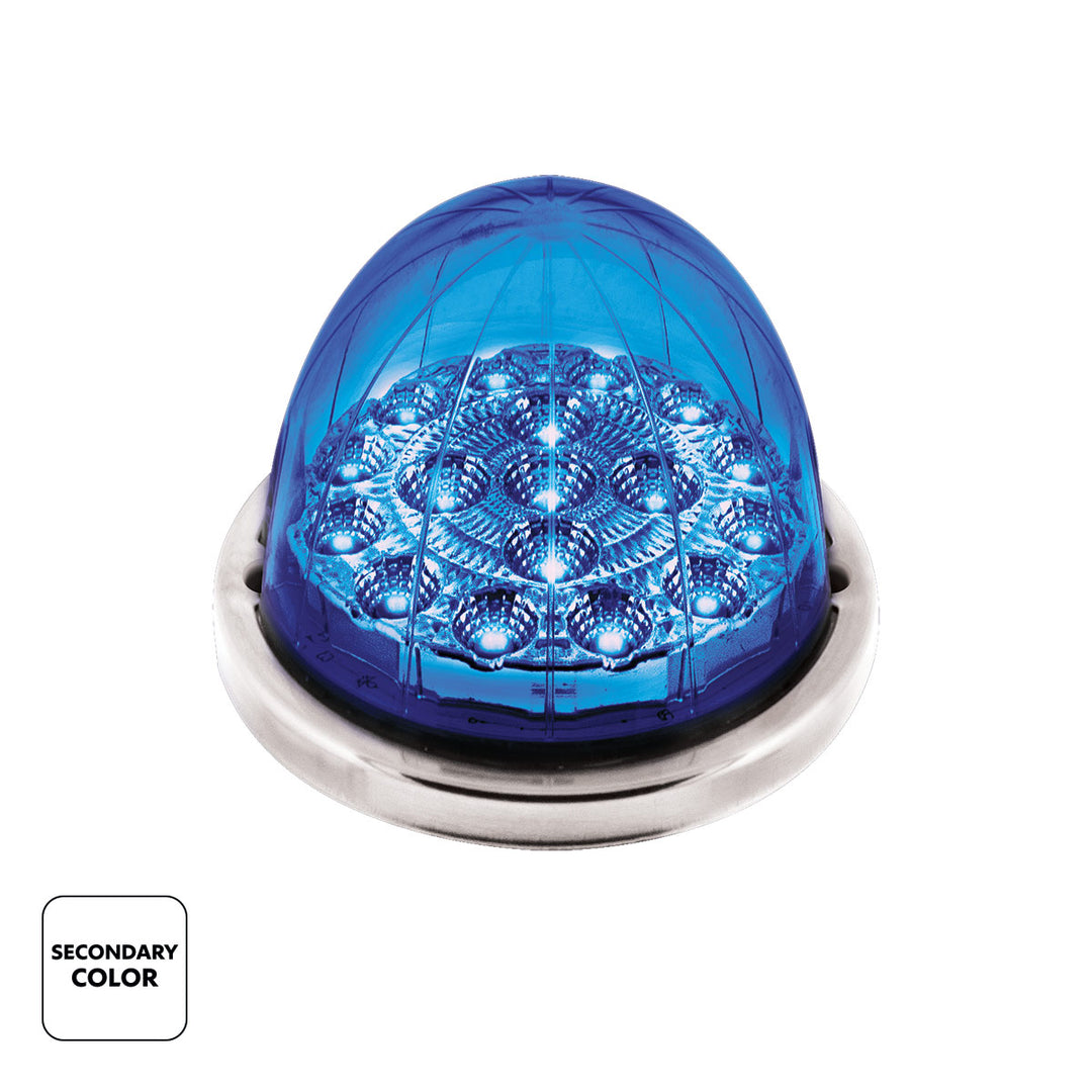 17 LED Watermelon Dual Function Double Fury Light Flush Mount Kit With Low Profile Stainless Steel Bezel - Red &amp; Blue LED