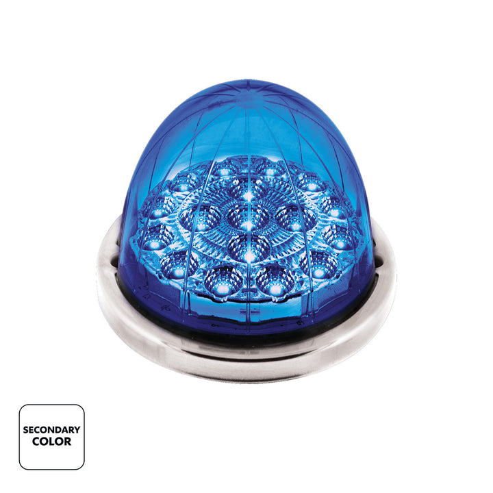17 LED Watermelon Dual Function Double Fury Light Flush Mount Kit With Low Profile Stainless Steel Bezel - Red &amp; Blue LED