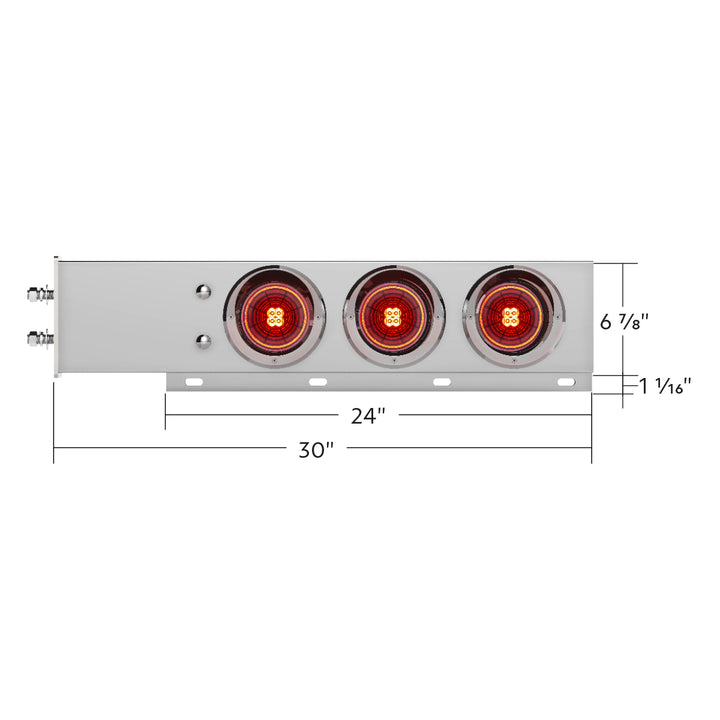 2-1/2" Bolt Pattern Chrome Spring Loaded Bar W/6 x 4" 13 LED Abyss Lights &amp; Visors - Red LED/Red Lens (Pair)