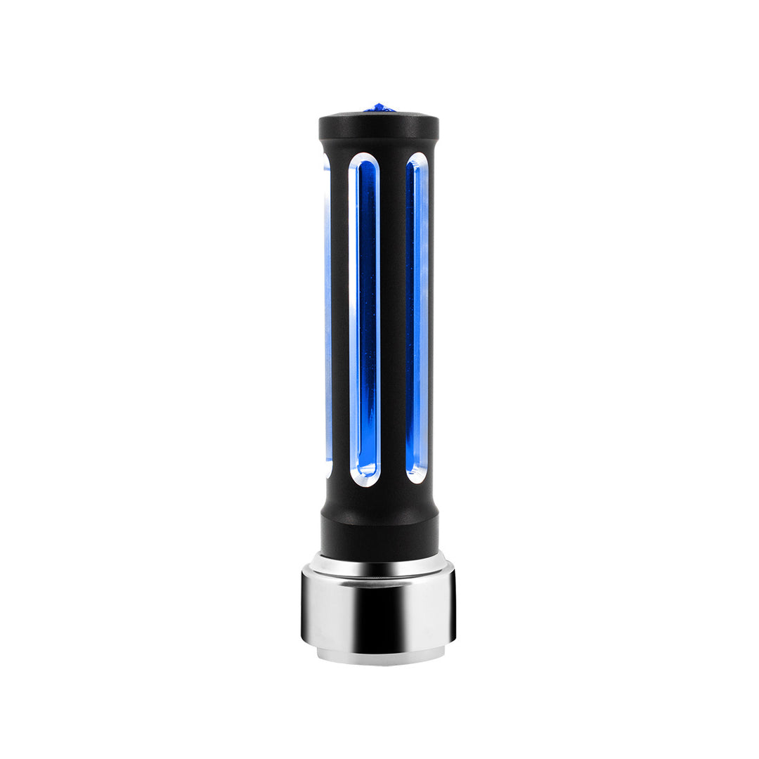 Thread-On Matte Black Sonoma Style Gearshift Knob With LED 9/10 Speed Adapter - Blue Crystal/Blue LED