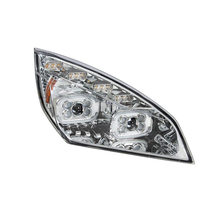 Chrome 10 LED Projector Headlight With LED Sequential Turn &amp; DRL For 2018-2024 Cascadia - Passenger