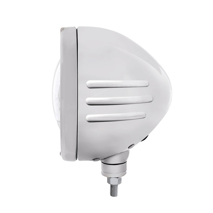 Stainless Steel Bullet Embossed Stripe Headlight 5 LED Bulb &amp; Dual Mode LED Signal - Clear Lens
