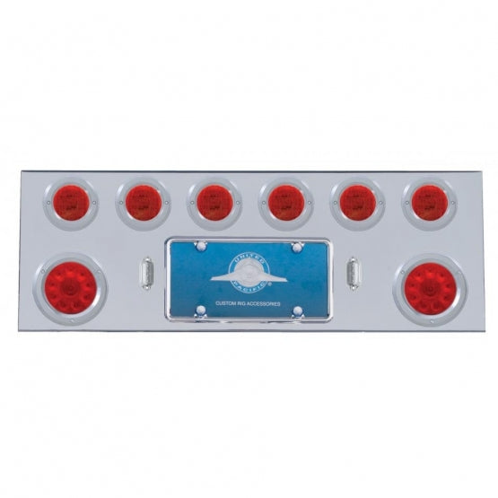 Stainless Steel Rear Center Panel With Two 10 LED 4" Lights &amp; 6 x 13 LED 2-1/2" Lights &amp; Bezels - Red LED &amp; Lens