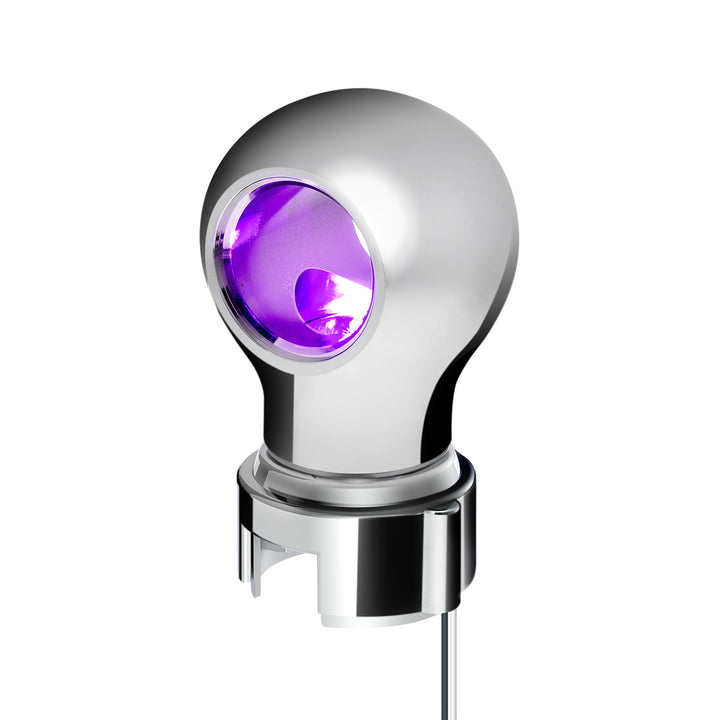 Thread-On Chrome Charlotte Style Gearshift Knob With LED 13/15/18 Speed Adapter - Purple LED