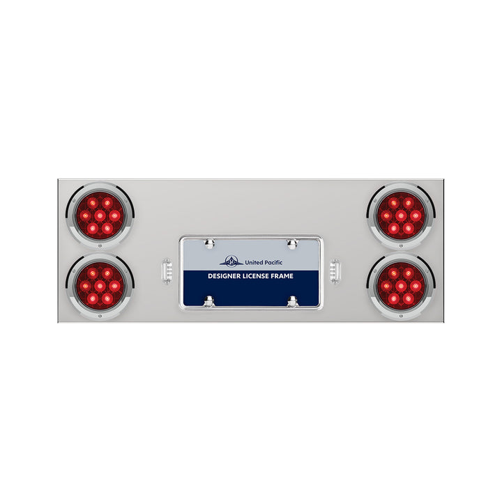 33-3/4" Stainless Rear Center Panel With Four 7 LED 4" Light &amp; Bezel - Red LED/Red Lens - Competition Series