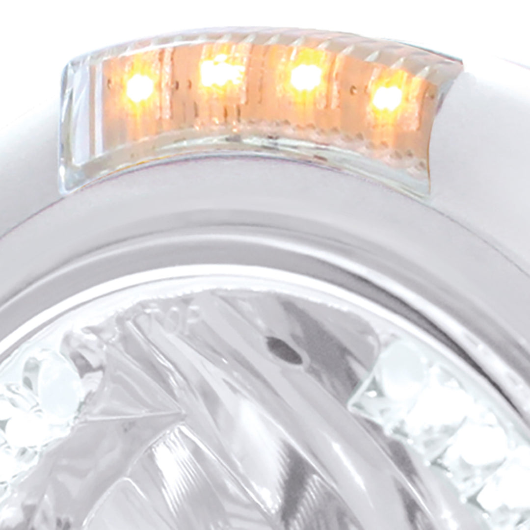 Stainless Steel Classic Headlight H4 With 34 White LED &amp; Signal - Clear Lens