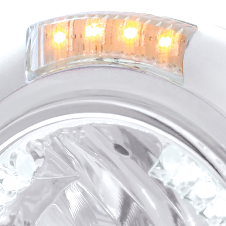 Stainless Steel Classic Headlight H4 With 34 White LED &amp; Signal - Clear Lens