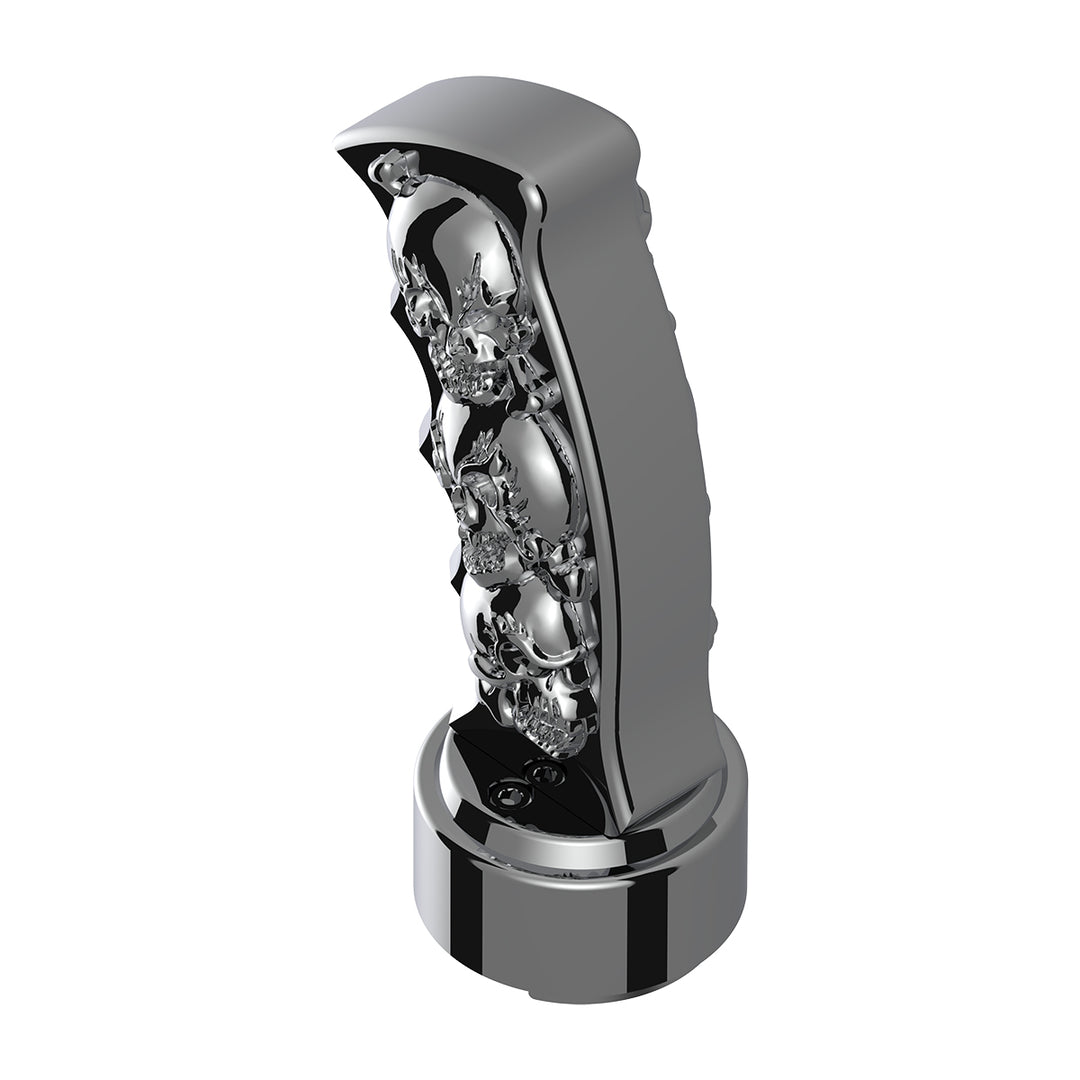 Thread-On Skulls Pistol Grip Gearshift Knob With Chrome 9/10 Speed Adapter - Chrome