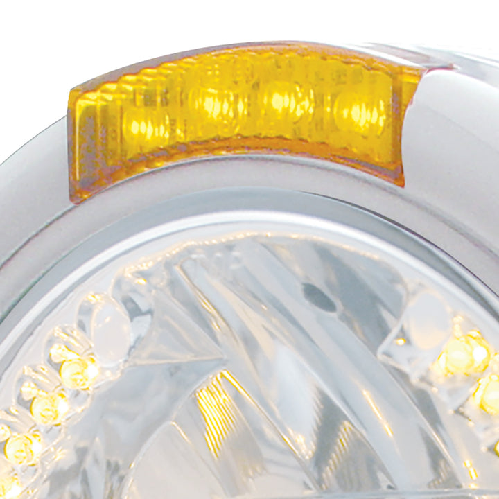 Stainless Steel Classic Half Moon Headlight H4 With Amber LED &amp; Signal - Amber Lens