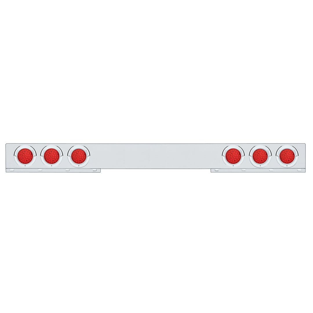 Stainless 1 Piece Rear Light Bar With 6 x 36 LED 4" Lights &amp; Visors - Red LED/Red Lens
