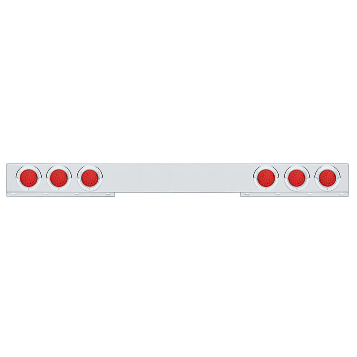 Stainless 1 Piece Rear Light Bar With 6 x 36 LED 4" Lights &amp; Visors - Red LED/Red Lens