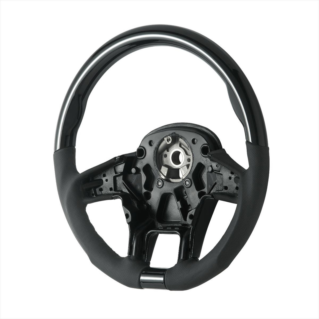 18" YourGrip Leather &amp; Wood Candy Color Steering Wheel For 2012-2021 PB 579&amp;2013-2021 KW T680 - Glossy Black