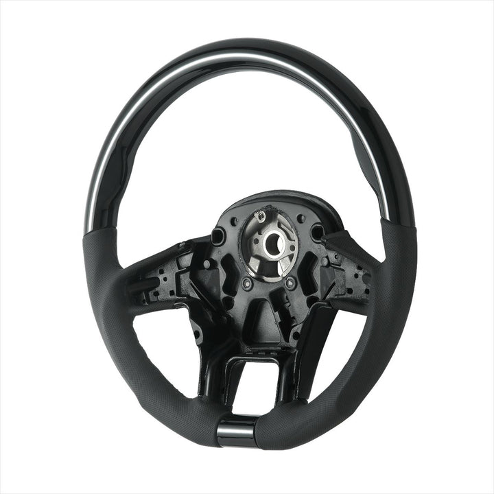 18" YourGrip Leather &amp; Wood Candy Color Steering Wheel For 2012-2021 PB 579&amp;2013-2021 KW T680 - Glossy Black