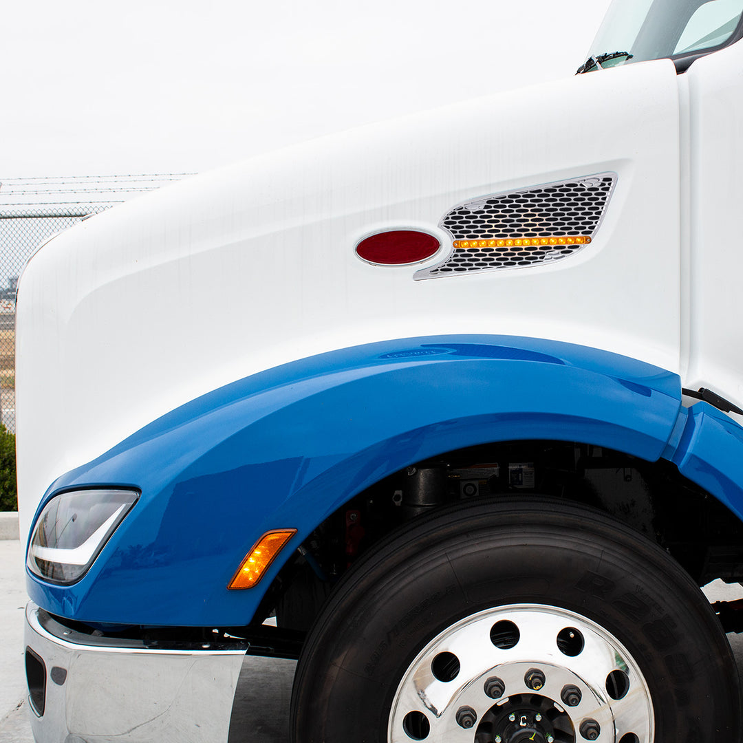 Chrome Air Intake Grille With LED Light For 2012-2021 Peterbilt 579 (Driver) - Amber LED/Amber Lens