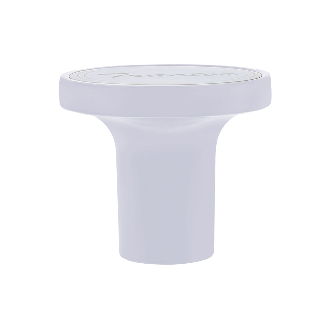 Aluminum Screw-On Air Valve Knob With Stainless Tractor Plaque - Pearl White