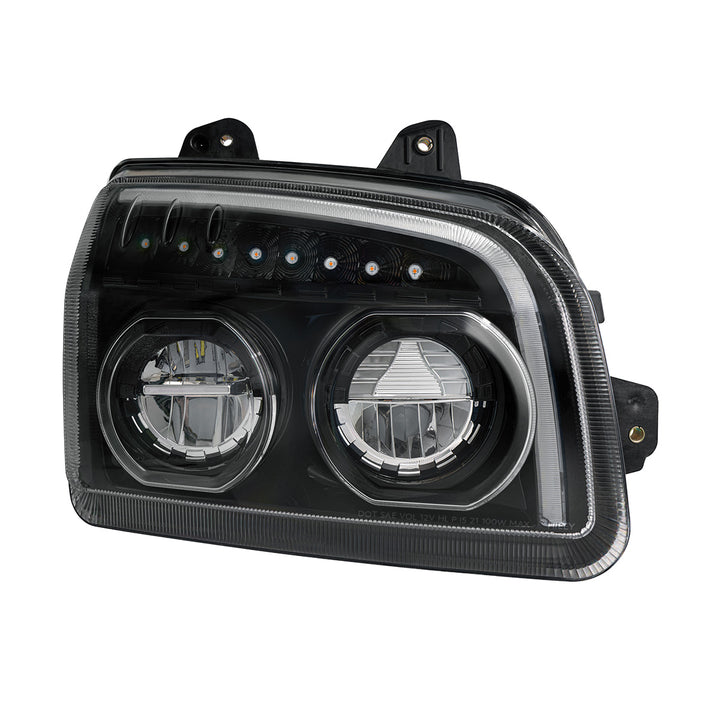 High Power LED Blackout Headlight With LED Turn Signal &amp; Light Bar For 2015-2025 Kenworth T880 - Passenger