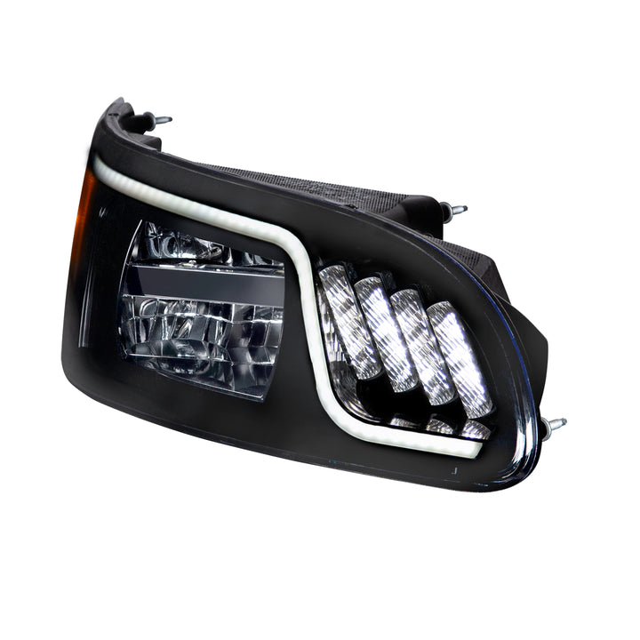 Black LED Headlight With LED Turn, Position, &amp; DRL For Peterbilt 386 (2005-2015) &amp; 387 (1999-2010) - Passenger