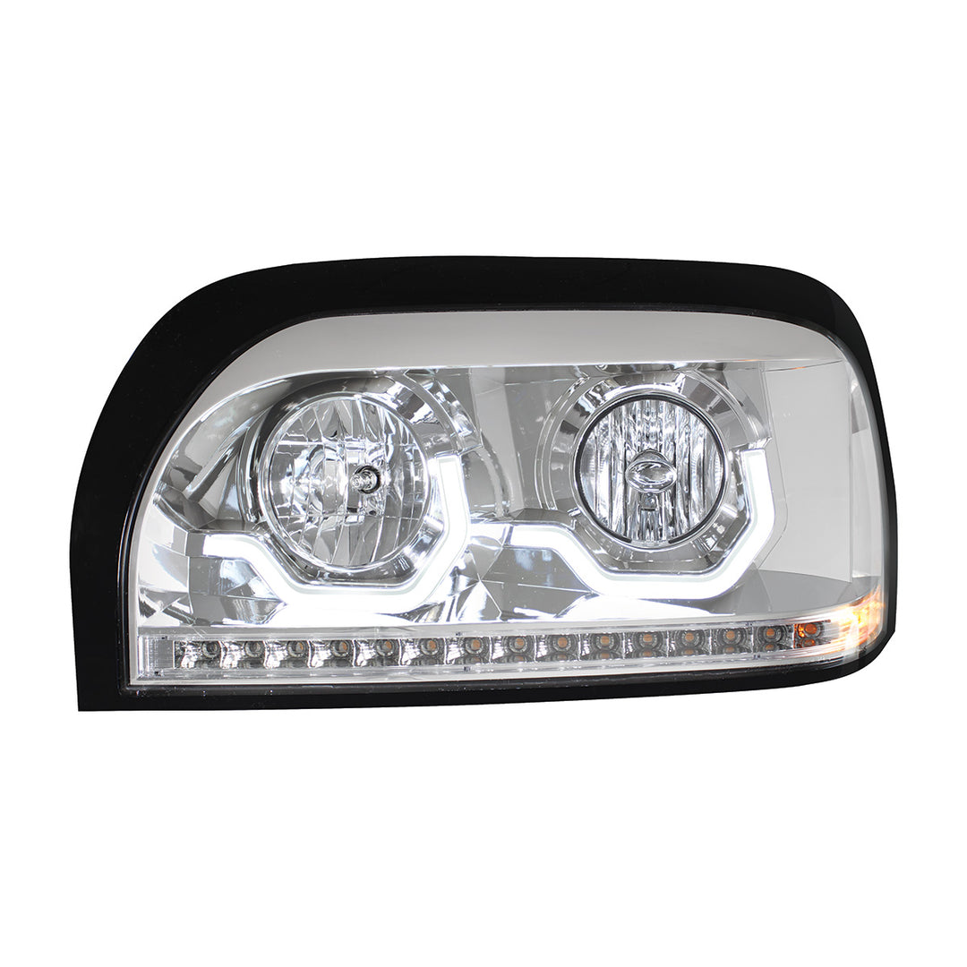 Chrome Headlight With LED Turn Signal &amp; Light Bar For 1996-2010 Freightliner Century - Driver
