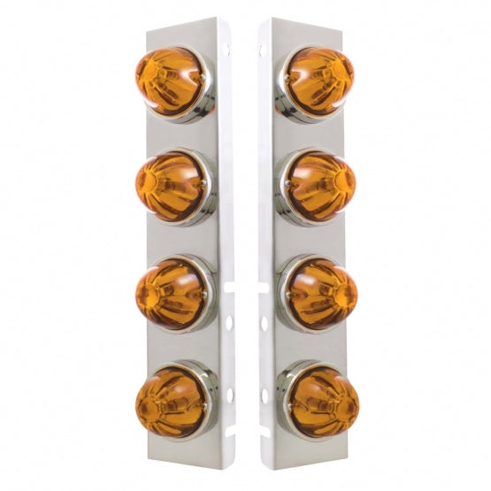 Stainless Steel Front Air Cleaner Bracket With 8X Glass Watermelon Lights &amp; Stainless Steel Bezels For Peterbilt - Amber Lens