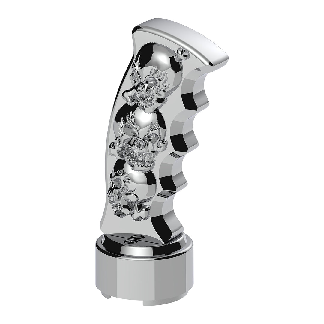 Thread-On Skulls Pistol Grip Gearshift Knob With 13/15/18 Speed Adapter - Chrome