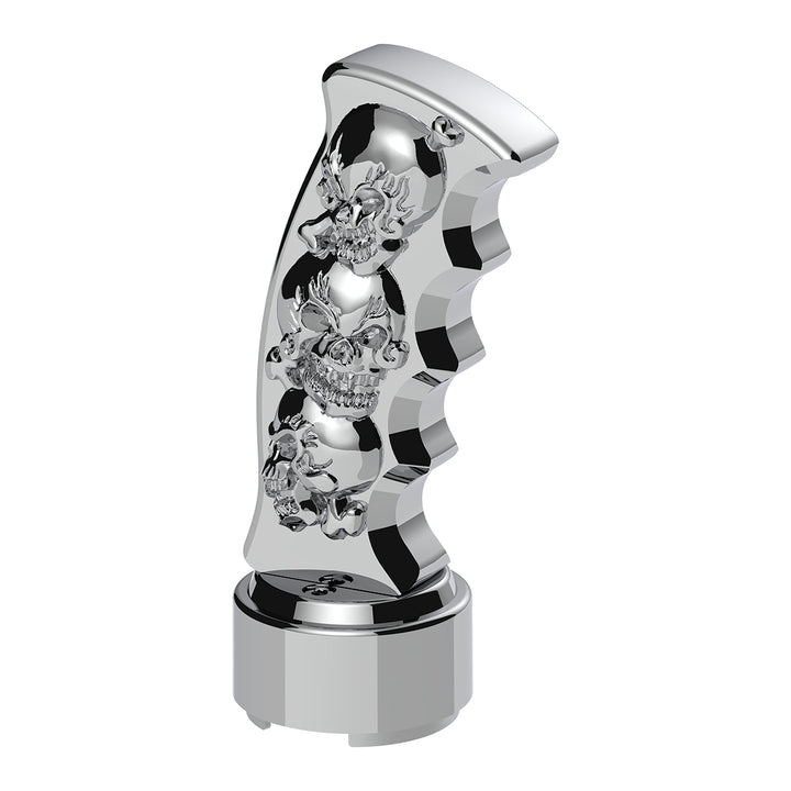 Thread-On Skulls Pistol Grip Gearshift Knob With 13/15/18 Speed Adapter - Chrome