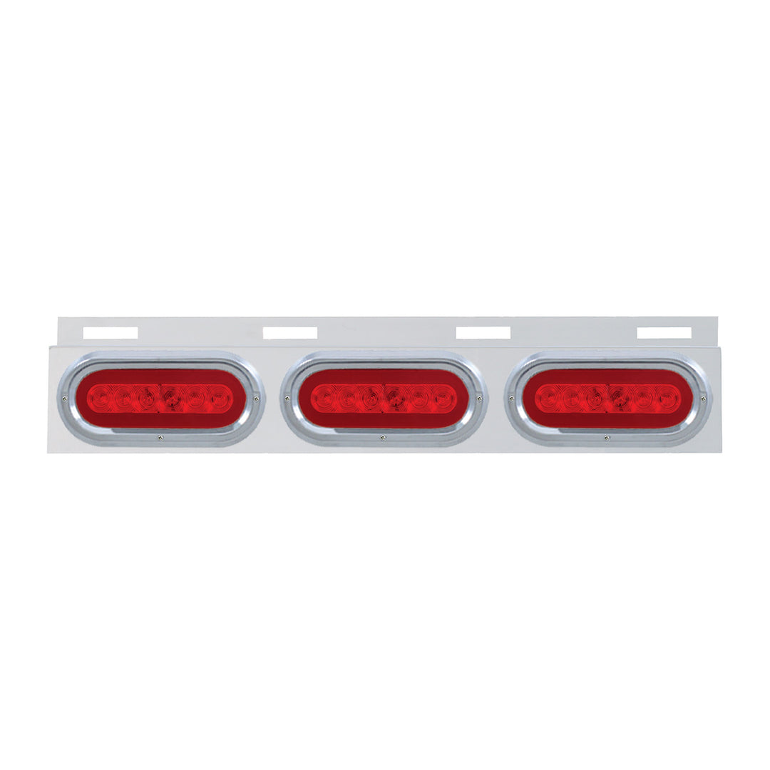 Stainless Top Mud Flap Bracket With 3 x 22 LED 6" Oval GloLight &amp; Visors - Red LED/Red Lens (Each)