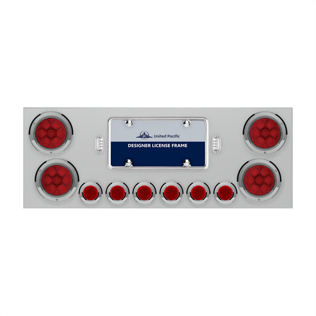 Stainless Steel Rear Center Panel With 4X Red LED 4" Light &amp; 6X Red LED 2" Light &amp; Bezel - Red Lens - Comp. Series