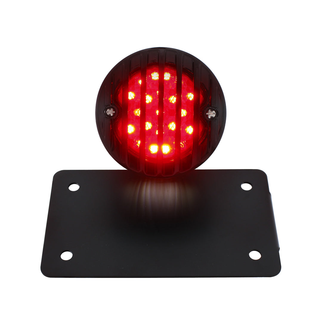 Motorcycle LED "Bobber" Style Horizontal Tail Light With Black Grille Bezel - Smoke Lens