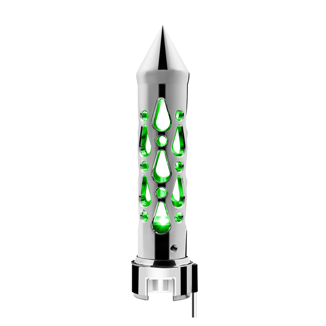 Brooklyn Style Spike Gearshift Knob With LED 13/15/18 Speed Adapter - Chrome/Green LED