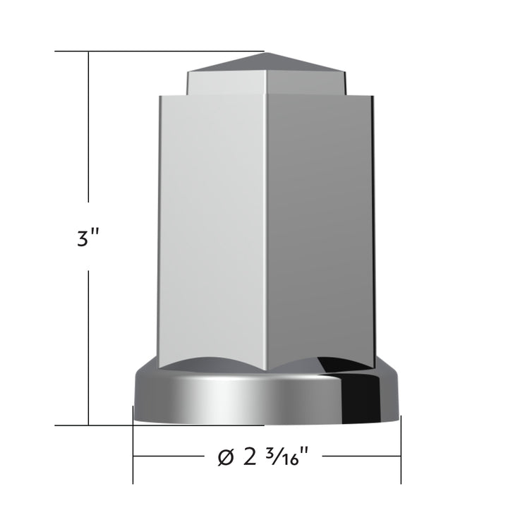 33mm X 3" Tall Chrome Plastic Hexagon Style Thread-On Nut Cover (Bulk)