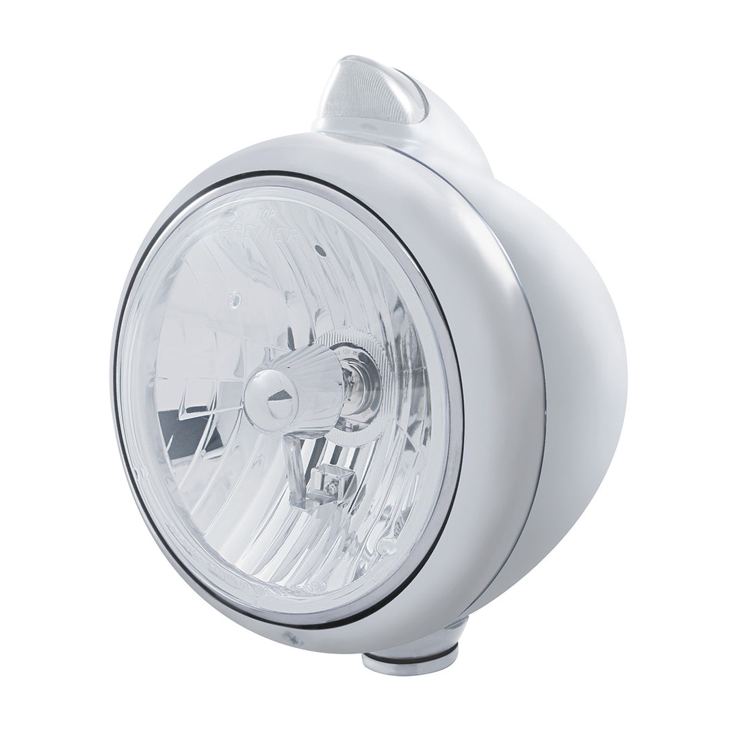 Stainless Steel Guide 682-C Headlight Crystal H4 &amp; Original Style LED Signal - Clear Lens