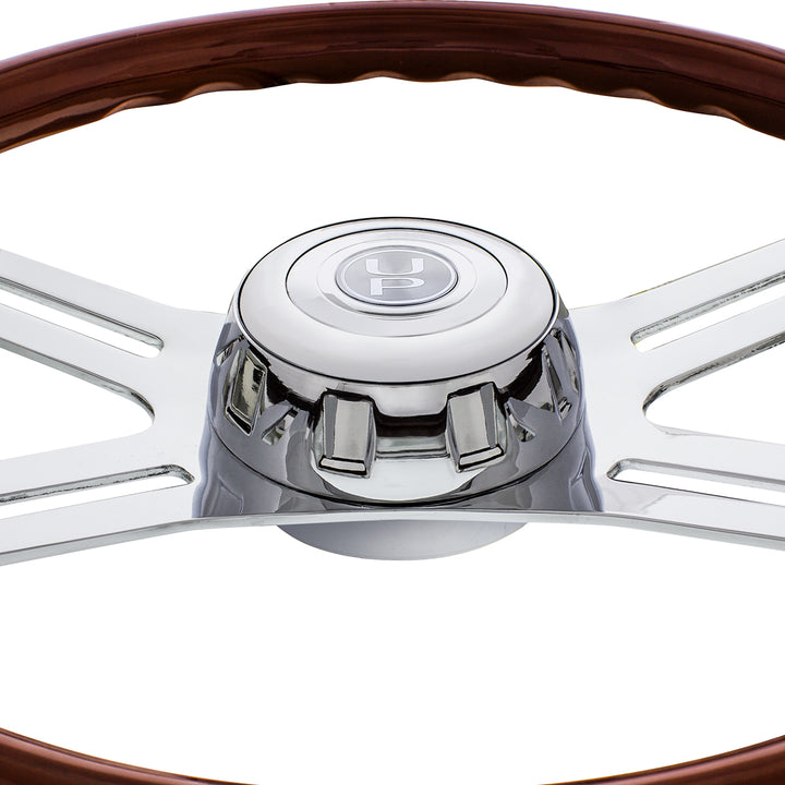 18" Boss Style Wood Steering Wheel With Hub &amp; Horn Button Kit For Peterbilt (2006+) &amp; Kenworth (2003+)