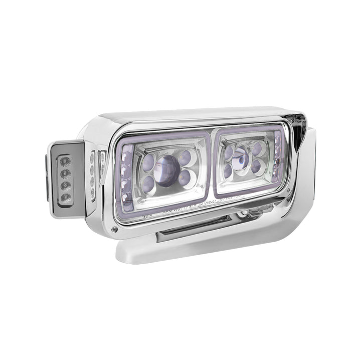 10 High Power LED "Chrome" Projection Headlight Assembly W/Mounting Arm &amp; Turn Signal Side Pod - Passenger Side