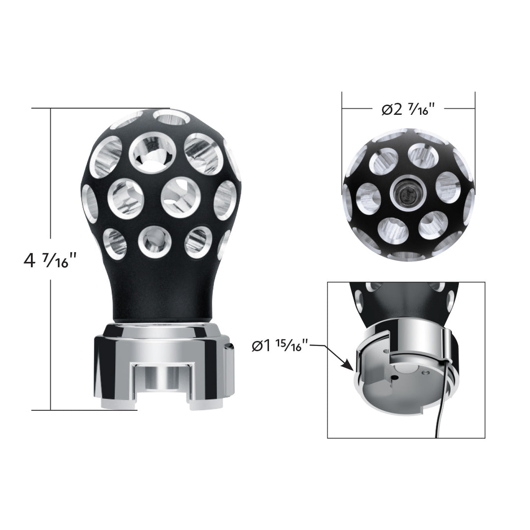Thread-On Matte Black Phoenix Style Ball Gearshift Knob With LED 13/15/18 Speed Adapter - Green LED
