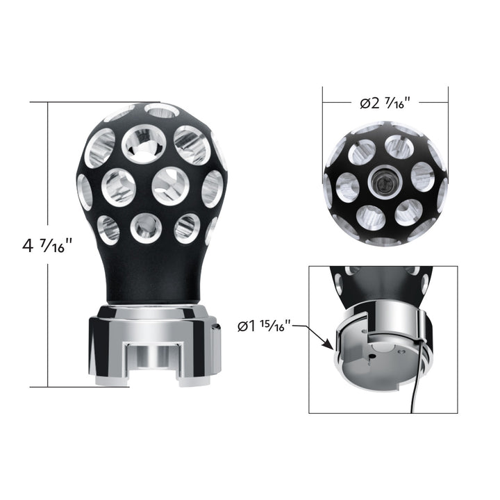 Thread-On Matte Black Phoenix Style Ball Gearshift Knob With LED 13/15/18 Speed Adapter - Green LED