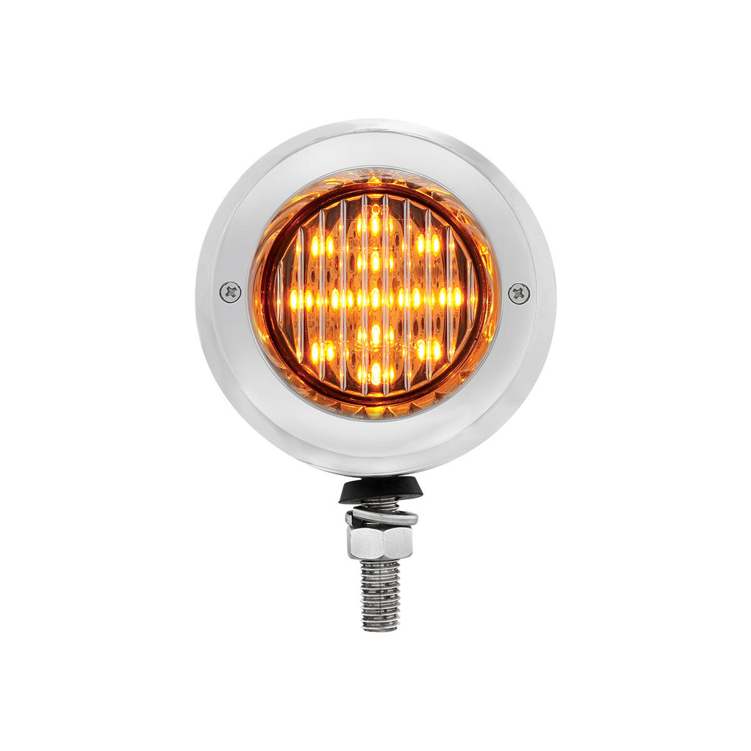 Stainless 2-1/2" Double Face Light With LED Lights &amp; Bezels - Amber &amp; Red LED/Clear Lens