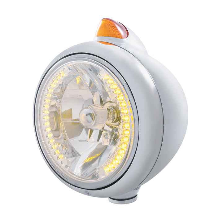 Chrome Guide 682-C Headlight H4 With Amber LED &amp; Original Style LED Signal - Amber Lens