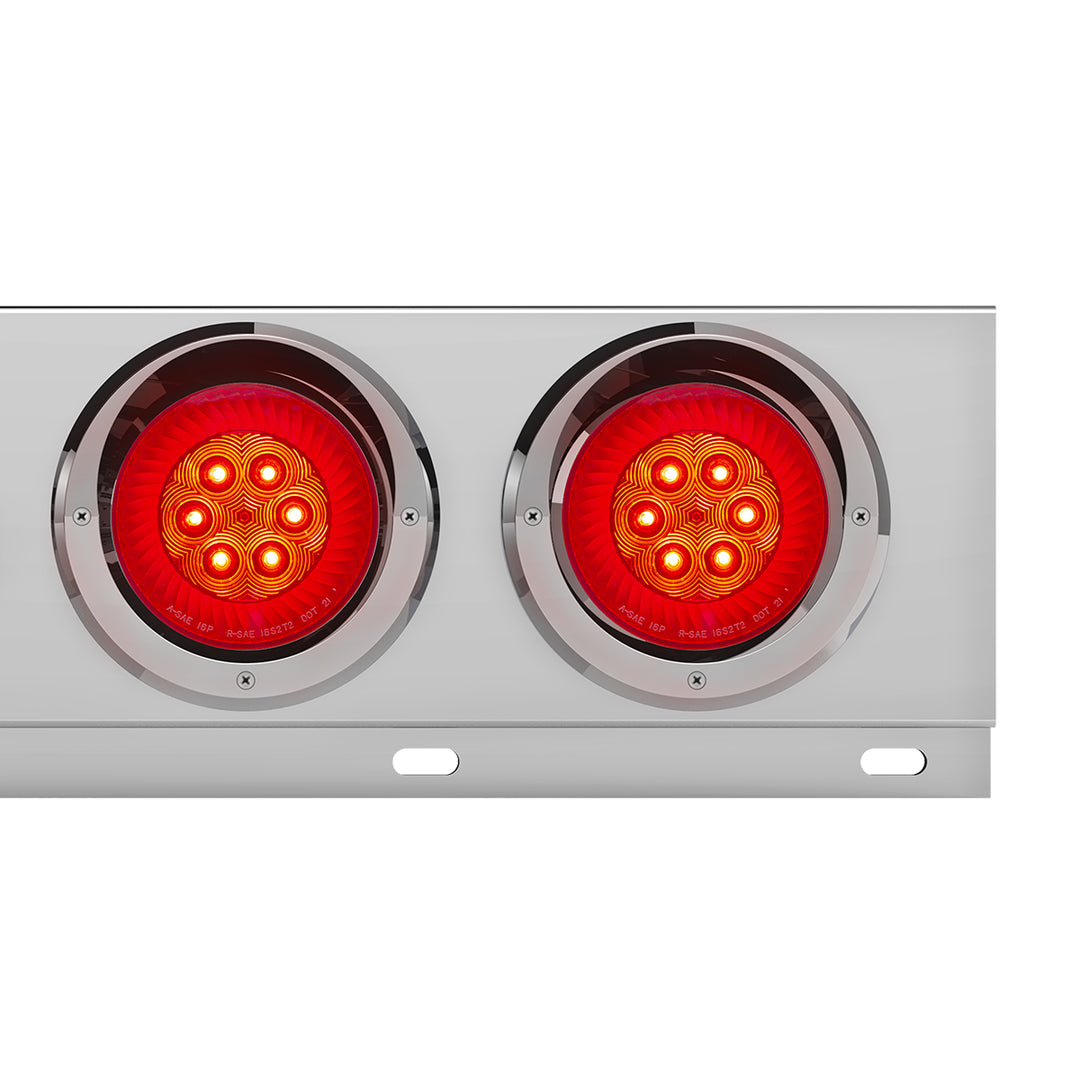 3-3/4" Bolt Pattern Chrome Spring Loaded Bar With 6 x 4" 16 Red LED Turbine Lights &amp; Visors - Red Lens (Pair)