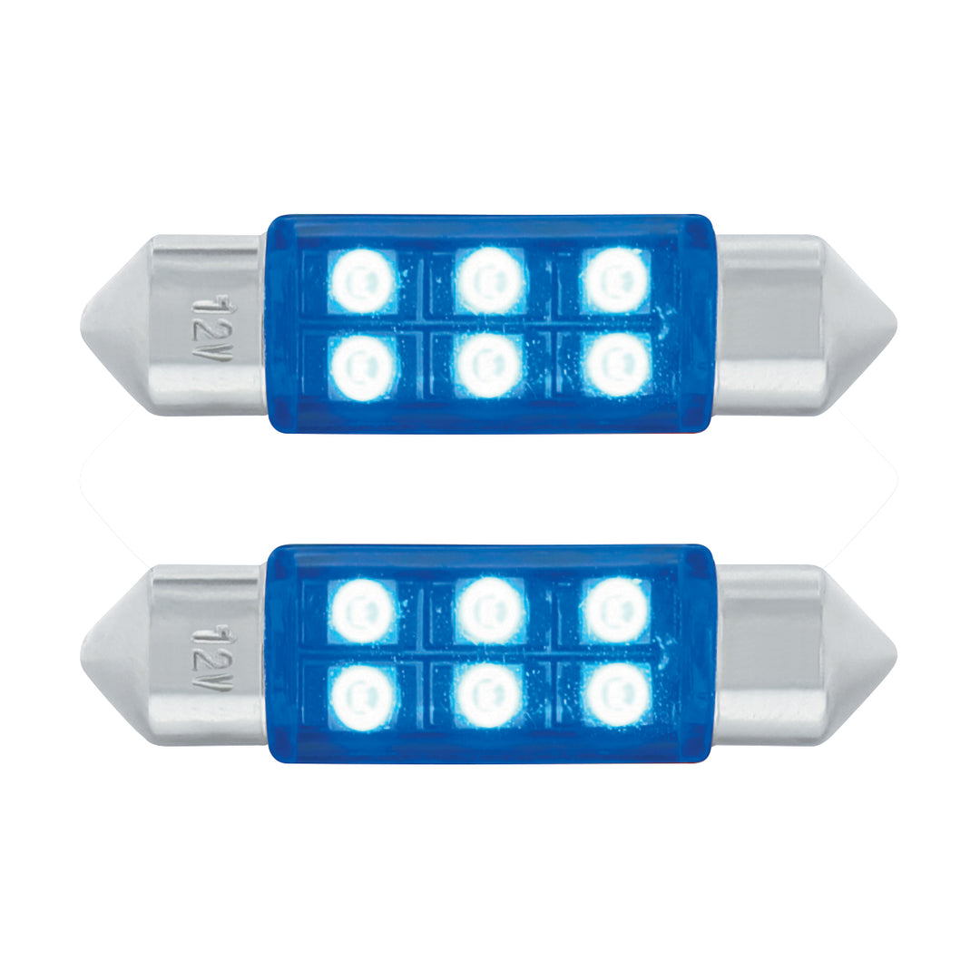 6 SMD High Power Micro LED 6418/6461 - 36mm Dome Light Bulb - Blue (2-Pack)