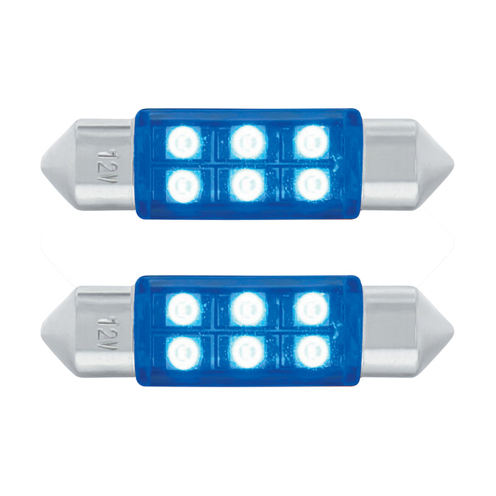 6 SMD High Power Micro LED 6418/6461 - 36mm Dome Light Bulb - Blue (2-Pack)