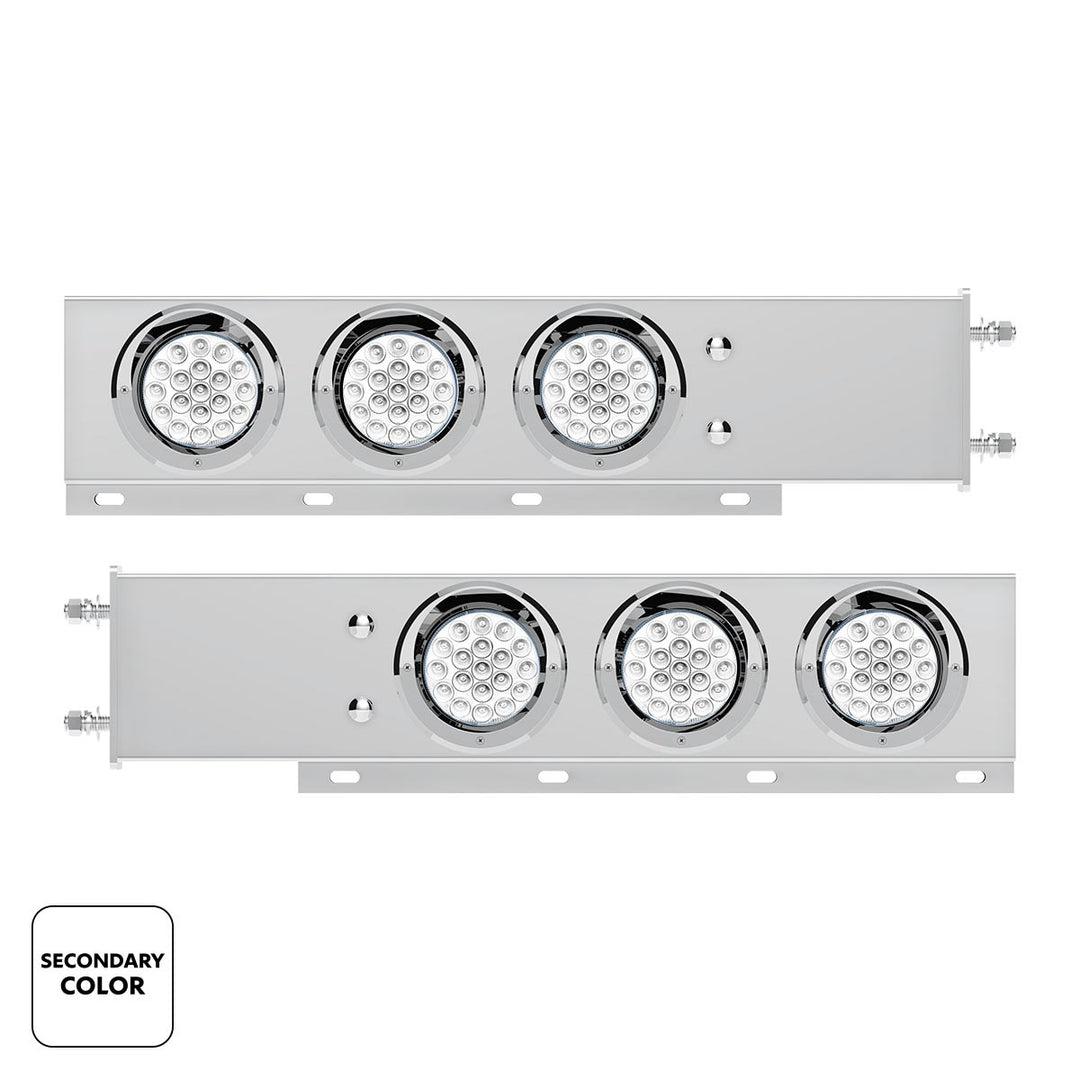 3-3/4" Bolt Pattern Stainless Steel Spring Loaded Light Bar With 6X Double Fury 19 LED Lights &amp; Visors - Red &amp; White(Pair)