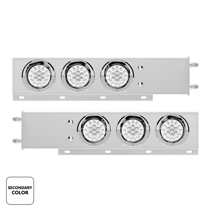 3-3/4" Bolt Pattern Stainless Steel Spring Loaded Light Bar With 6X Double Fury 19 LED Lights &amp; Visors - Red &amp; White(Pair)