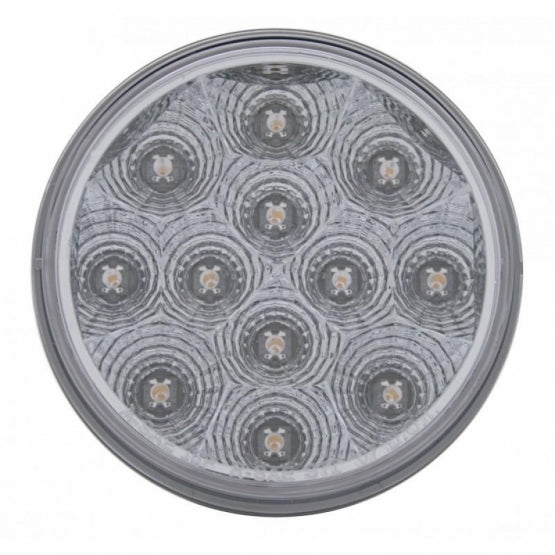 Stainless 1 Piece Rear Light Bar With 6 x 12 LED 4" Reflector Lights &amp; Bezels - Red LED/Clear Lens