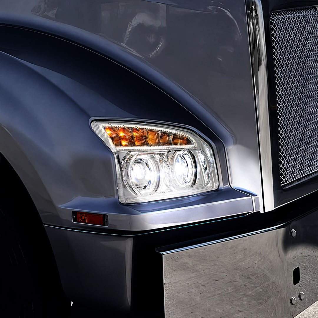 Chrome 11 LED Headlight For 2015-2024 Kenworth T880 - Passenger